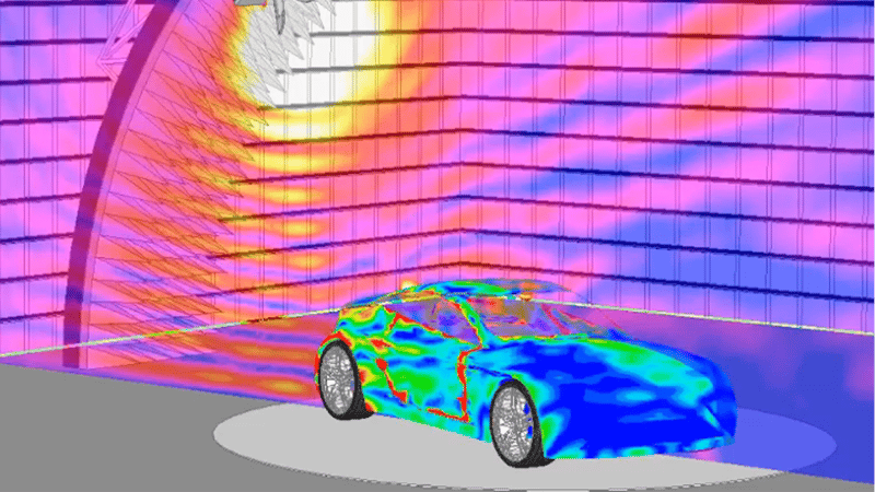 Test virtuale di immunità radiata per autoveicoli eseguito con Ansys HFSS.